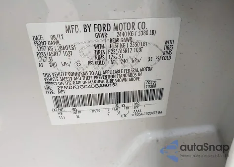 2013 Ford Edge Se z USA, uszkodzony, nr VIN 2FMDK3GC4DBA90153